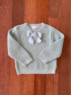 Zara Toddler Girls Aqua Blue Green Cotton Sweater Bow 4T